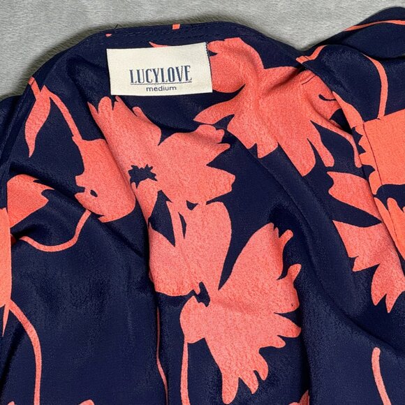 Lulus Lucy Love Enchanted Navy Blue & Coral Floral Faux Wrap Dress - Picture 4 of 6